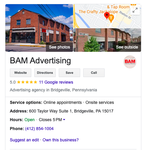 BAM Advertising Pittsburgh Google Business Profile
